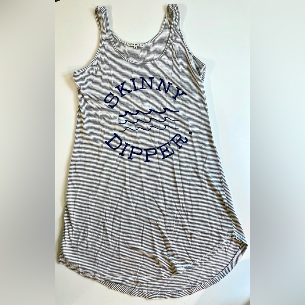 Junk Food tank dress, navy blue stripe, swimsuit cover or casual summer wear